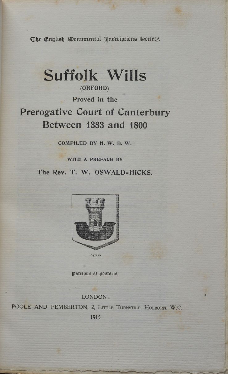Suffolk Wills (Orford) proved in the Prerogative Court of Canterbury between 1383 and 1800