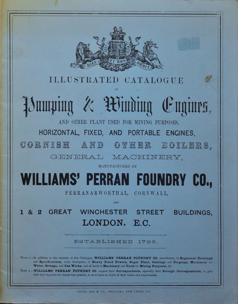 Illustrated catalogue of pumping and winding engines, and other plant used for mining purposes, horizontal, fixed, and portable engines, Cornish and . (Reprint series - Trevithick Society ; no. 1)